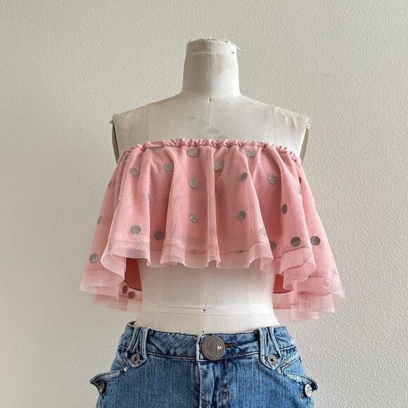 handmade pink and silver mesh polka dot bandeau - Picture 2 of 7